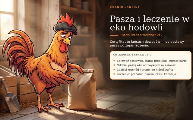 Ekologiczna hodowla kur — pasza i leczenie z pełną identyfikowalnością: dostawca, partia, karencja