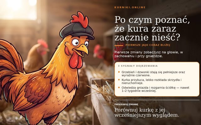 Kiedy kura zaczyna znosić jajka — trzy sygnały dojrzewania: grzebień, przykucanie i wizyty w gnieździe