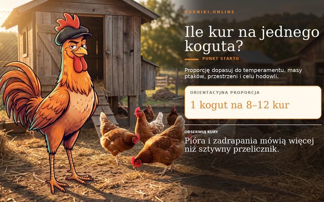 Po co kogut w kurniku — punkt startu przy doborze stada: jeden kogut na 8–12 kur, resztę pokazują pióra