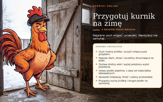 Kury zimą — przygotowanie kurnika na mróz: wilgoć, przecieki i wentylacja, której nie wolno zamykać