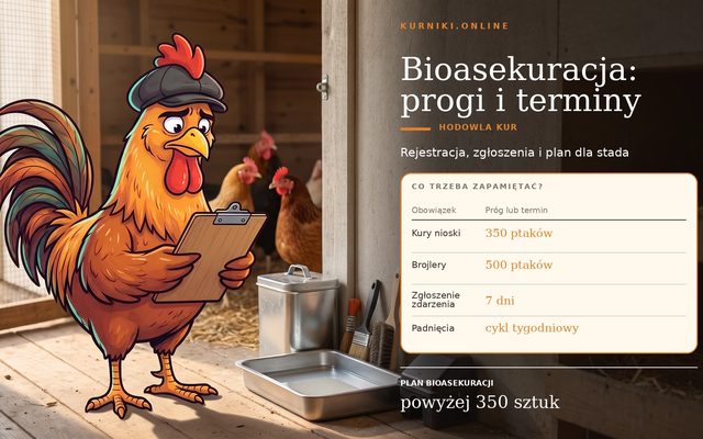 Rejestracja kur a bioasekuracja — progi i terminy zgłoszeń: 350 kur niosek, 500 brojlerów, 7 dni