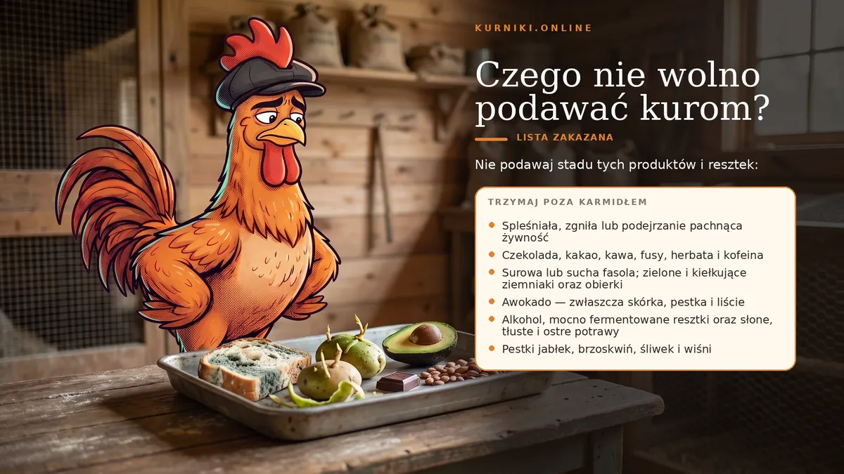 Czego nie wolno podawać kurom — pleśń, czekolada i kofeina, surowa fasola, zielone ziemniaki, awokado i alkohol