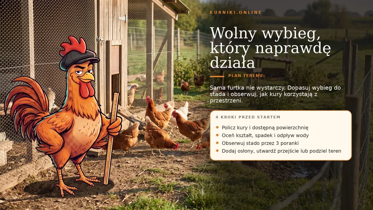 Wolny wybieg, który naprawdę działa — cztery kroki przed startem: policz kury, oceń spadek i odpływ wody
