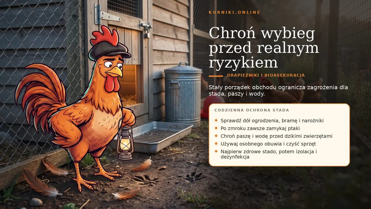 Chroń wybieg przed realnym ryzykiem — codzienna ochrona stada: dół ogrodzenia i zamknięcie po zmroku