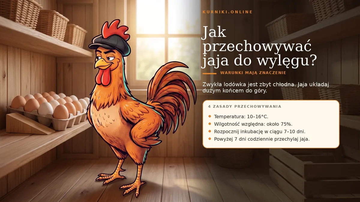 Jak przechowywać jaja do wylęgu — 10–16°C, wilgotność około 75%, inkubacja w ciągu 7–10 dni, dużym końcem do góry