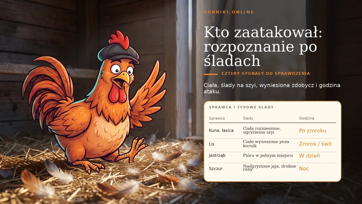 Kto zaatakował kurnik — rozpoznanie po śladach: kuna i łasica po zmroku, lis o świcie, jastrząb w dzień, szczur nocą
