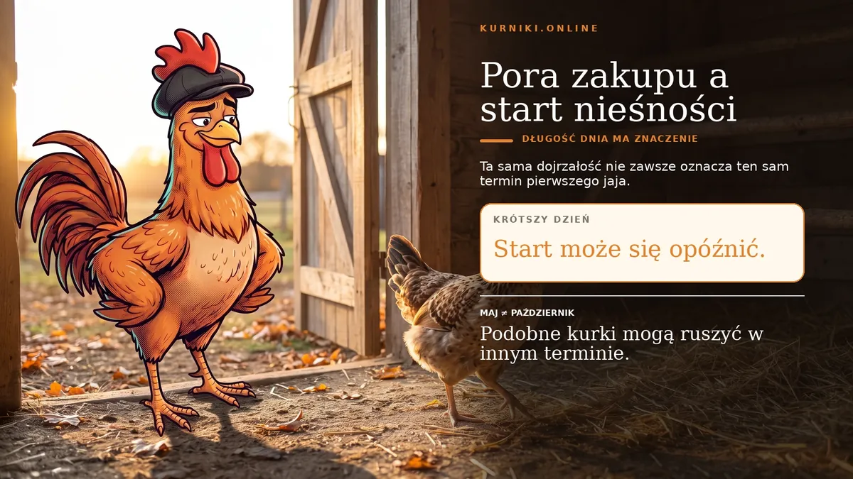 Pora zakupu a start nieśności — przy krótszym dniu pierwsze jajo potrafi się opóźnić mimo tej samej dojrzałości