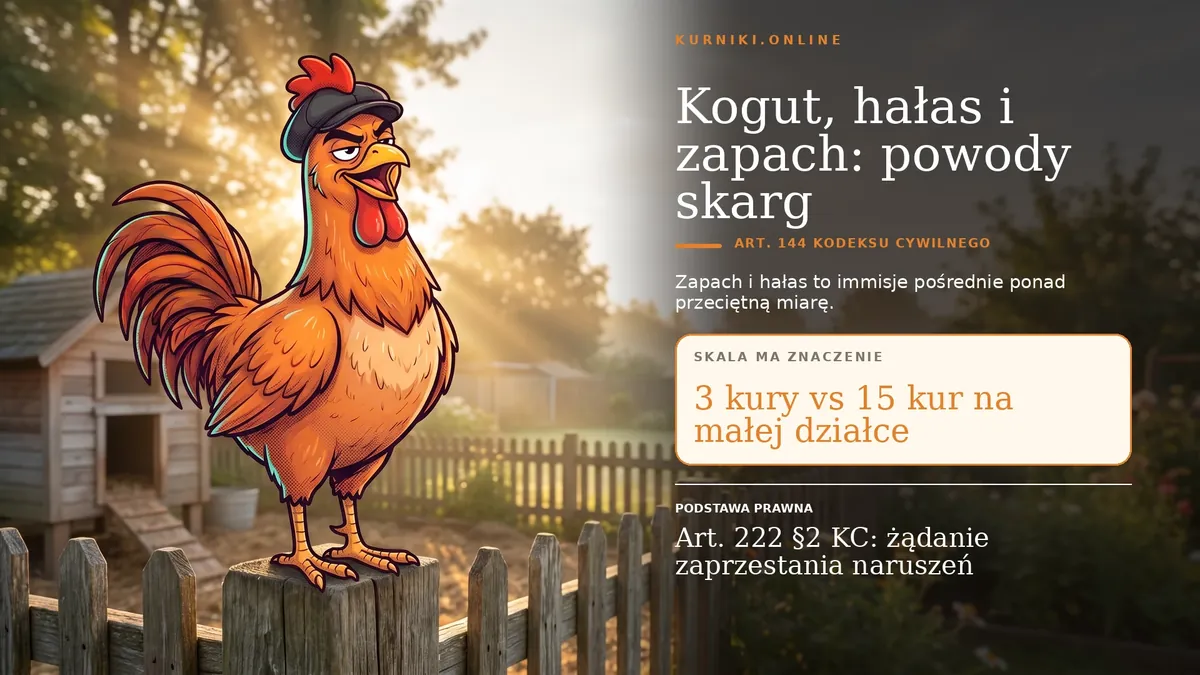 Kogut, hałas i zapach jako powody skarg sąsiadów — immisje z art. 144 Kodeksu cywilnego i znaczenie skali hodowli