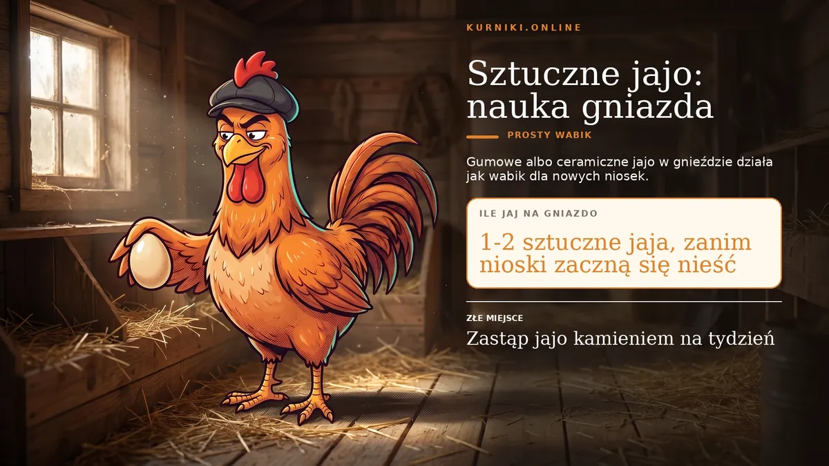 Sztuczne jajo jako nauka gniazda — jedno lub dwa gumowe albo ceramiczne jaja w gnieździe wabią młode nioski