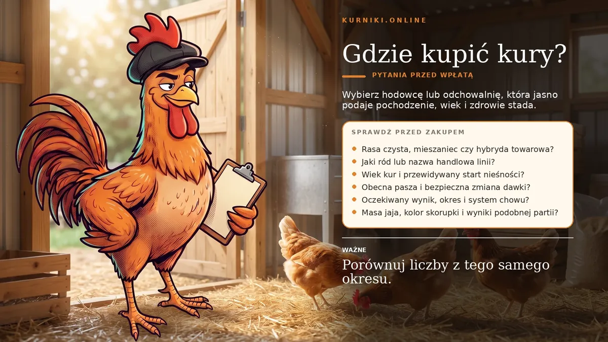 Gdzie kupić kury — pytania przed wpłatą o rasę, ród, wiek stada i oczekiwany start nieśności