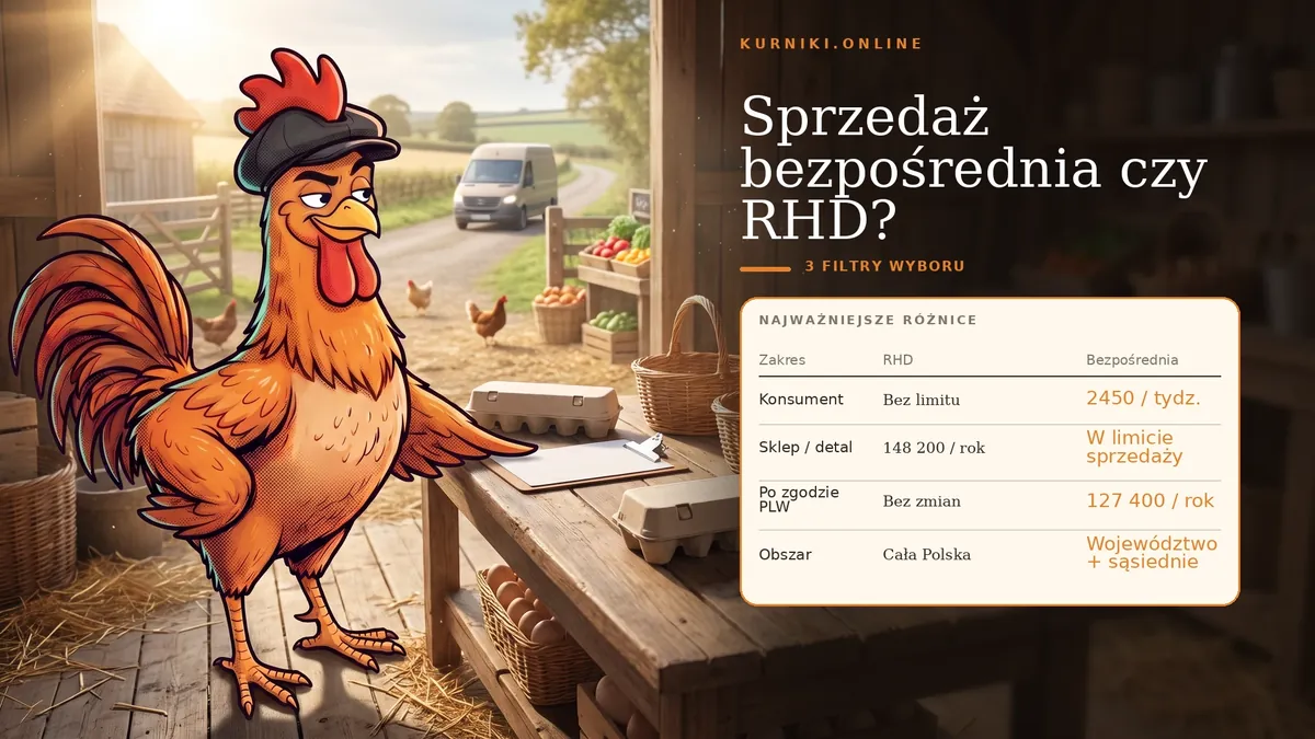 Sprzedaż bezpośrednia czy RHD — kura przy wytłaczankach, limit 2450 jaj tygodniowo i 148 200 rocznie do sklepów