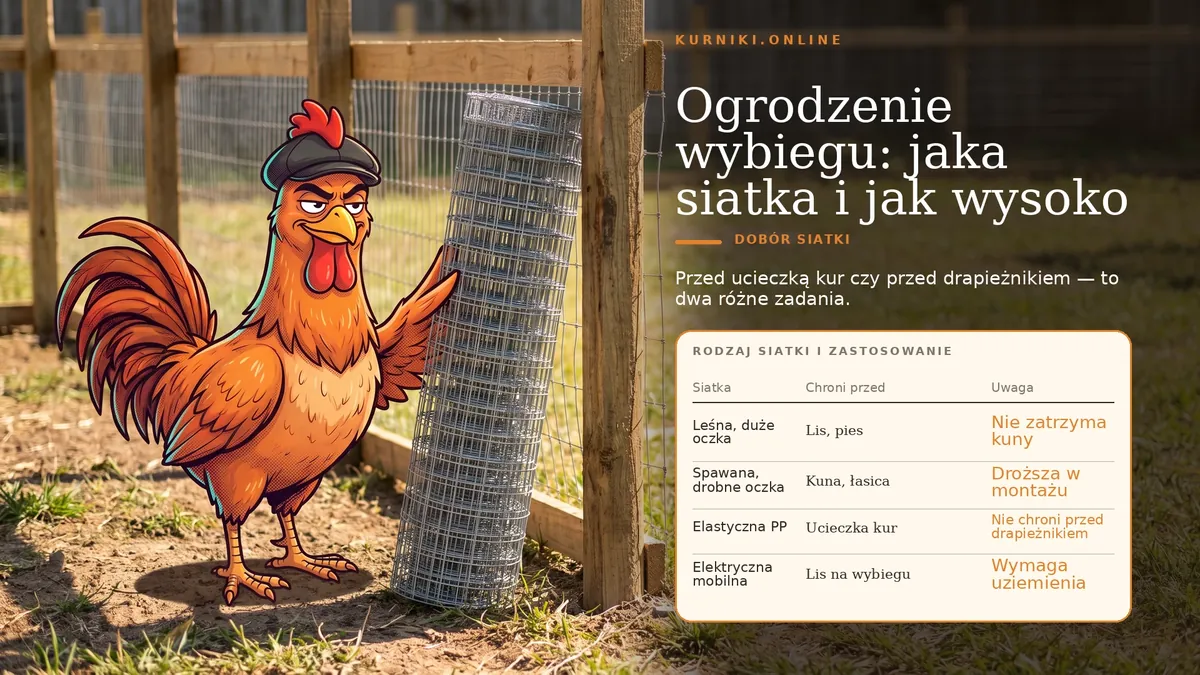 Ogrodzenie wybiegu i dobór siatki: leśna na lisa i psa, spawana na kunę i łasicę, elastyczna PP i mobilna elektryczna